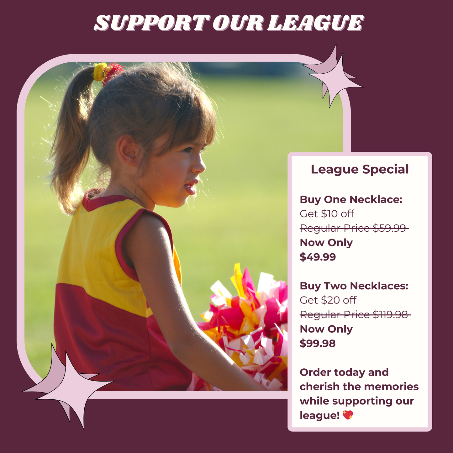 📣 Personalized Girls Cheerleading Necklace! Celebrate Moms and Players! ✨ Support Our League!