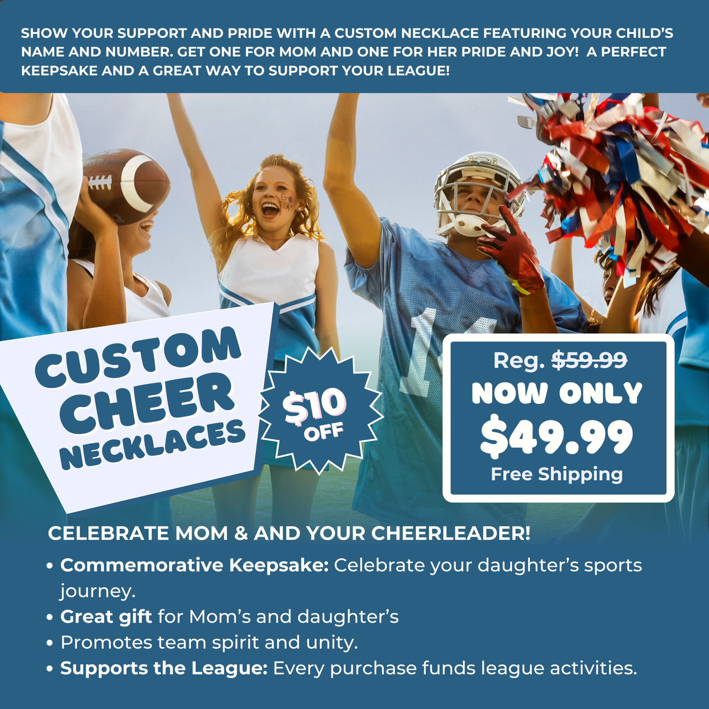 📣 Personalized Girls Cheerleading Necklace! Celebrate Moms and Players! ✨ Support Our League!
